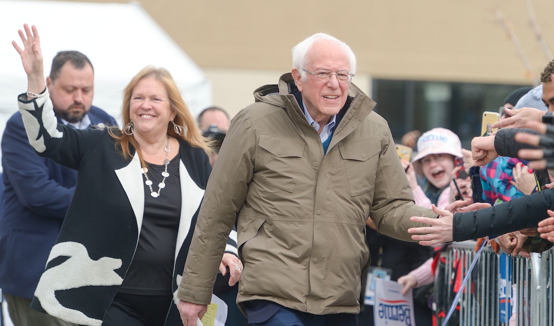 (Leah Hogsten  |  The Salt Lake Tribune) Democratic presidential candidate, Vermont Sen. Bernie Sanders and his wife Jane, left, greet the crowd attending his rally at Utah State Fairpark, Mar. 2, 2020, one day before UtahÕs Super Tuesday primary.