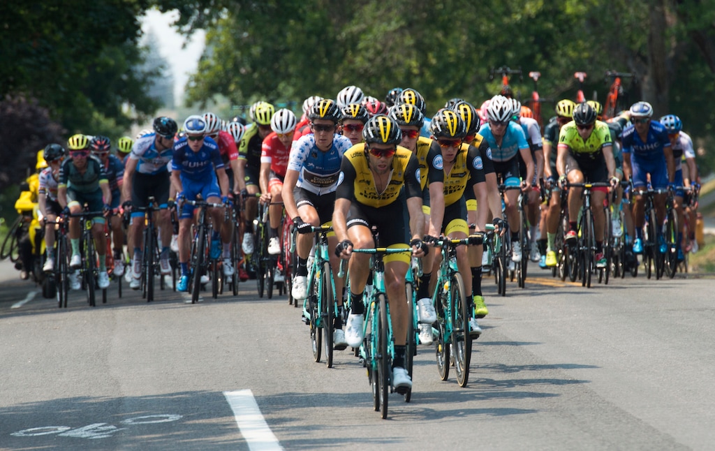 (Rick Egan  |  The Salt Lake Tribune)       Racers ride along 11th Ave, in stage 4 of the Larry H. Miller Tour of Utah in Salt Lake City. Friday, Aug. 10, 2018 