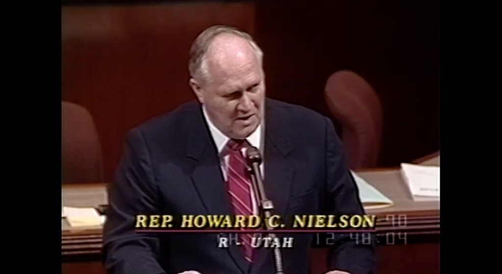 (Courtesy of C-SPAN) Former Rep. Howard C. Nielson, R-Utah, shown here speaking on the House Floor on Feb. 28, 1990.