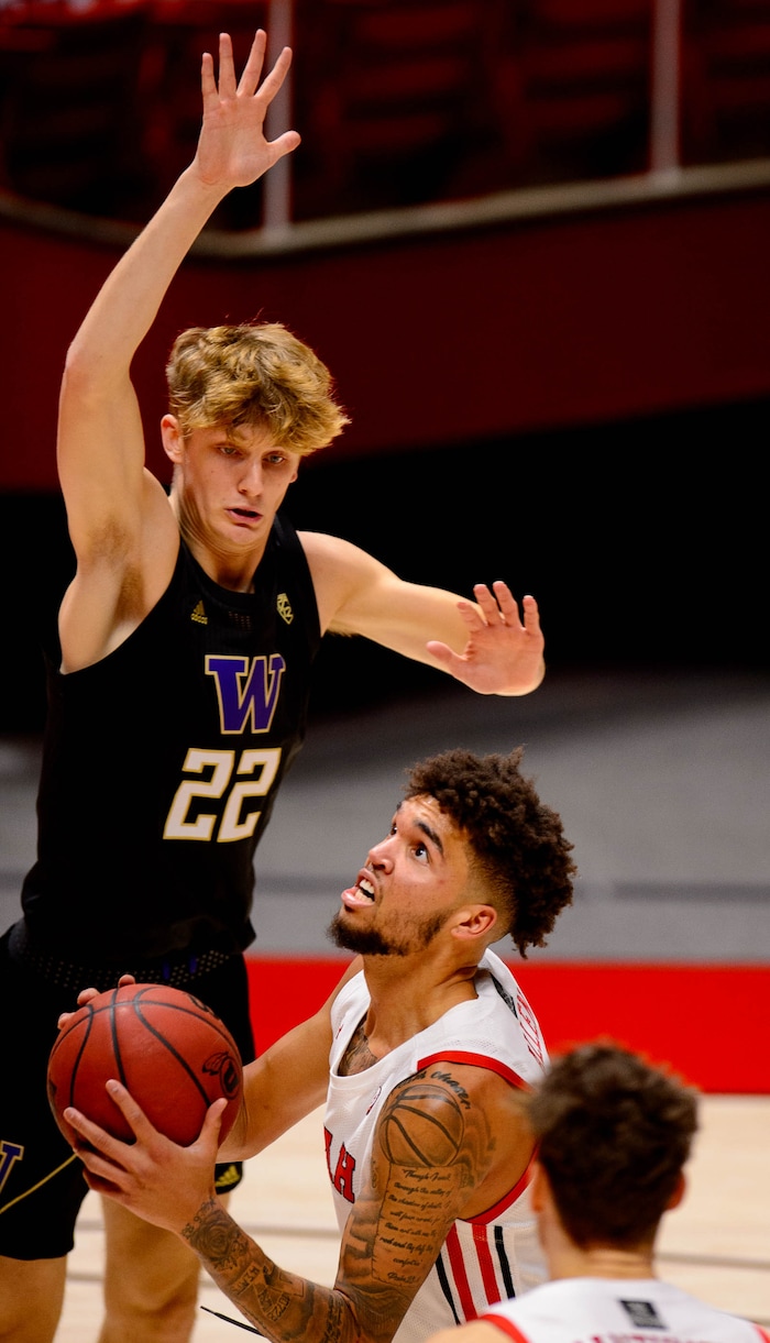 (Trent Nelson | The Salt Lake Tribune) Utah's Timmy Allen as Utah hosts Washington, NCAA basketball in Salt Lake City on Thursday, Dec. 3, 2020.