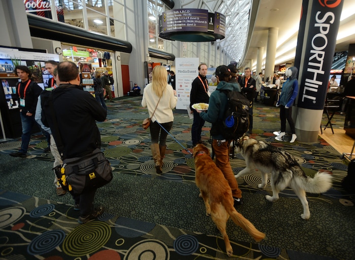 Steve Griffin / The Salt Lake Tribune
Attendees and their friends experience the Outdoor Retailer event at the Salt Palace Convention Center in Salt Lake City Tuesday January 11, 2017.