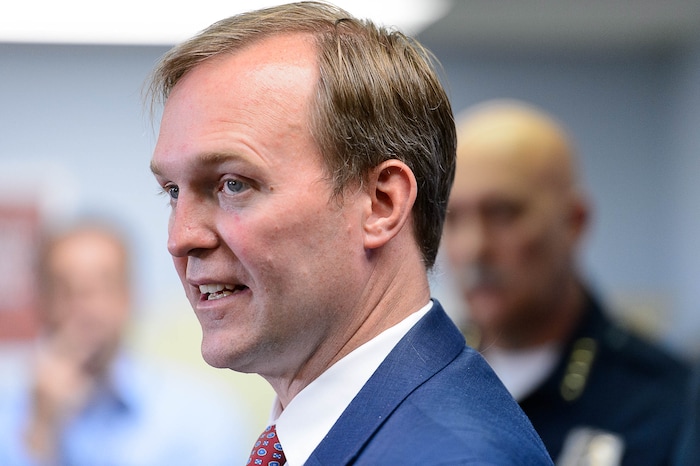 (Trent Nelson | The Salt Lake Tribune) Salt Lake County Mayor Ben McAdams speaks at a news conference on Operation Rio Grande, at Odyssey House in Salt Lake City, Tuesday August 22, 2017.