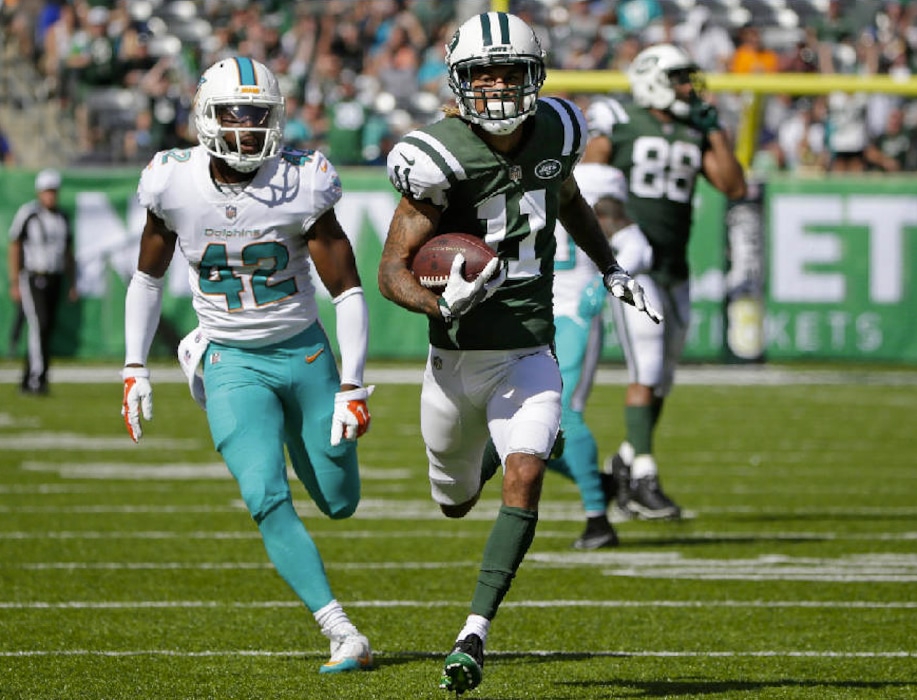 Seth Wenig | The Associated Press. Miami Dolphins' Alterraun Verner (42) chases New York Jets' Robby Anderson (11) as Anderson runs for a touchdown during the first half of an NFL football game Sunday, Sept. 24, 2017, in East Rutherford, N.J.