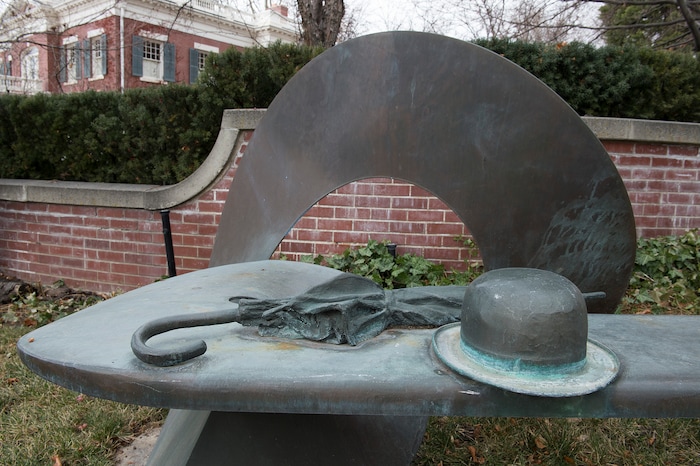 (Scott Sommerdorf   |  The Salt Lake Tribune)   
The bench at South Temple and T Street created by Utah sculptor Richard Johnston, Wednesday, December 20, 2017.  
