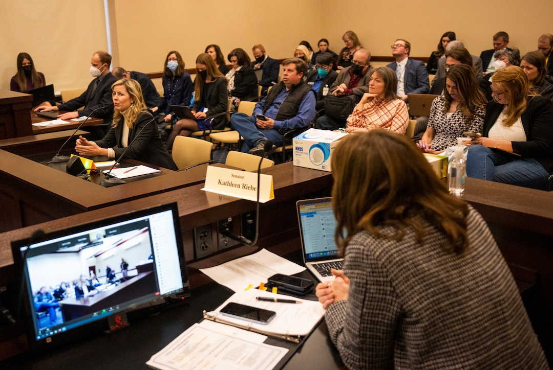 Rick Egan | The Salt Lake Tribune) Sen. Kathleen Riebe listens to a speaker in a Education committee hearing for SB114 on Thursday, January 27, 2022.