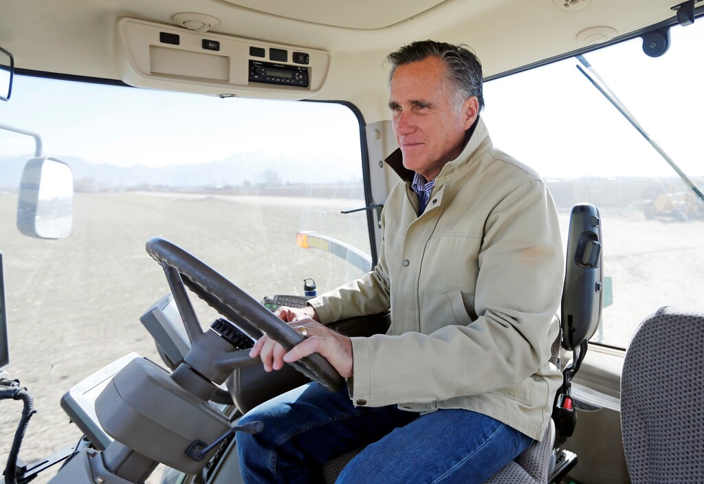 (Rick Bowmer | The Associated Press)In this Feb. 16, 2018, photo, former Republican presidential candidate Mitt Romney sits behind the wheel of a tractor during a tour of Gibson's Green Acres Dairy in Ogden, Utah. If Romney becomes Utah's next senator, many Republicans are looking to the him to take up John McCain's mantle as an elder statesman, willing to take on Donald Trump and serve as a political and moral counterweight to a president they see as divisive and undignified.