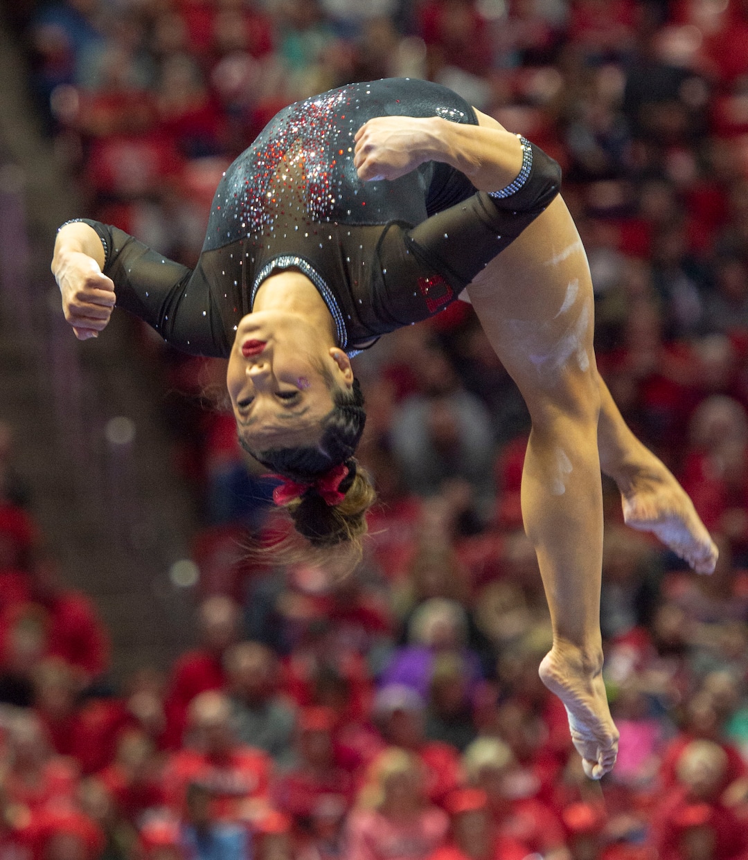 (Rick Egan  |  The Salt Lake Tribune)  The Kari Lee competes on the balance beam, in PAC-12 gymnastics action between the UCLA Bruins and the University of Utah, at the Jon M. Huntsman Center, Saturday, Feb. 23, 2019.