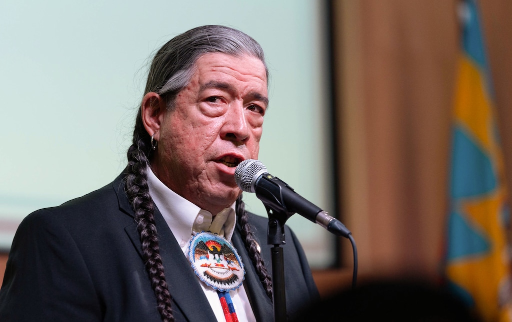 (Francisco Kjolseth | The Salt Lake Tribune) Shaun Chapoose, chairman of the Ute Indian Tribe, is seen speaking in this photo from Friday, Aug. 6, 2021. Chapoose and the tribe's Business Committee have voted to remove the ban on nonmembers accessing certain recreation permits for tribal lands. 