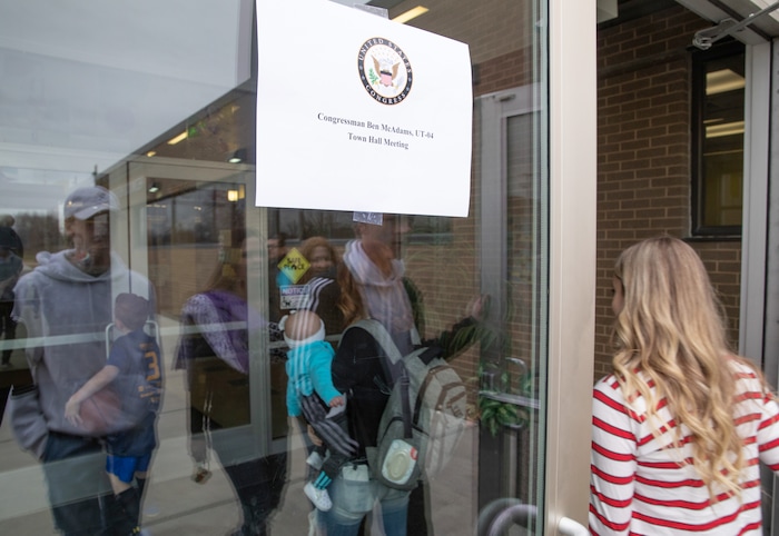 (Keith Johnson  |  for The Salt Lake Tribune) Newly elected Utah Congressman Ben McAdams, representing Utah's 4th District, holds a town hall meeting at the Redwood Recreational Center in West Valley City, Utah on Jan. 19, 2019. McAdams held the town hall meeting to make good on a promise to be more accessible to constituents, a criticism he leveled against former congresswoman Mia Love during McAdam's campaign. 