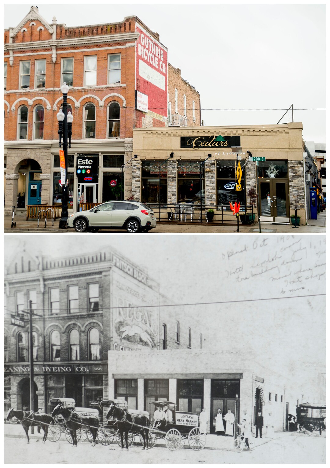(Jeremy Harmon  |  The Salt Lake Tribune) Cedars of Lebanon restaurant on Friday, May 24, 2019, above, and when it was Vole's Meat market in 1908. The restaurant is closing after 38 years.