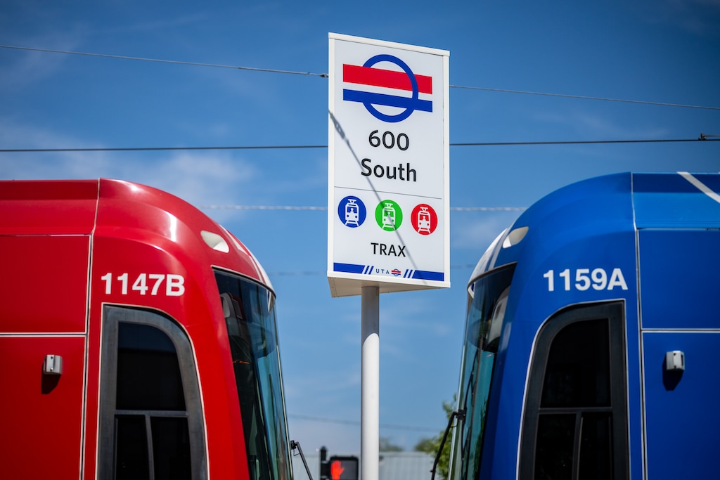 (Trent Nelson | The Salt Lake Tribune) The new TRAX station near the intersection of 600 South and Main Street in Salt Lake City on Tuesday, July 26, 2022. Each of the Salt Lake City mayoral candidates supports more transit options over actions like widening Interstate 15 through the city's north end.