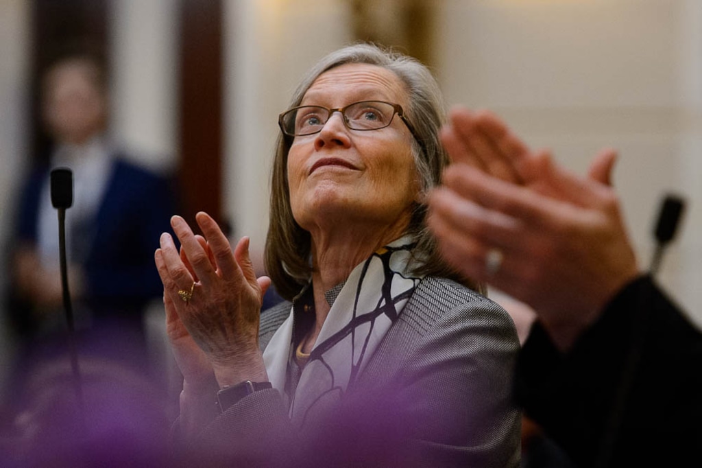 (Trent Nelson | The Salt Lake Tribune)  Sen. Ann Millner, R-Ogden, applauds educators in the Senate Chamber in Salt Lake City, Thursday March 8, 2018.
