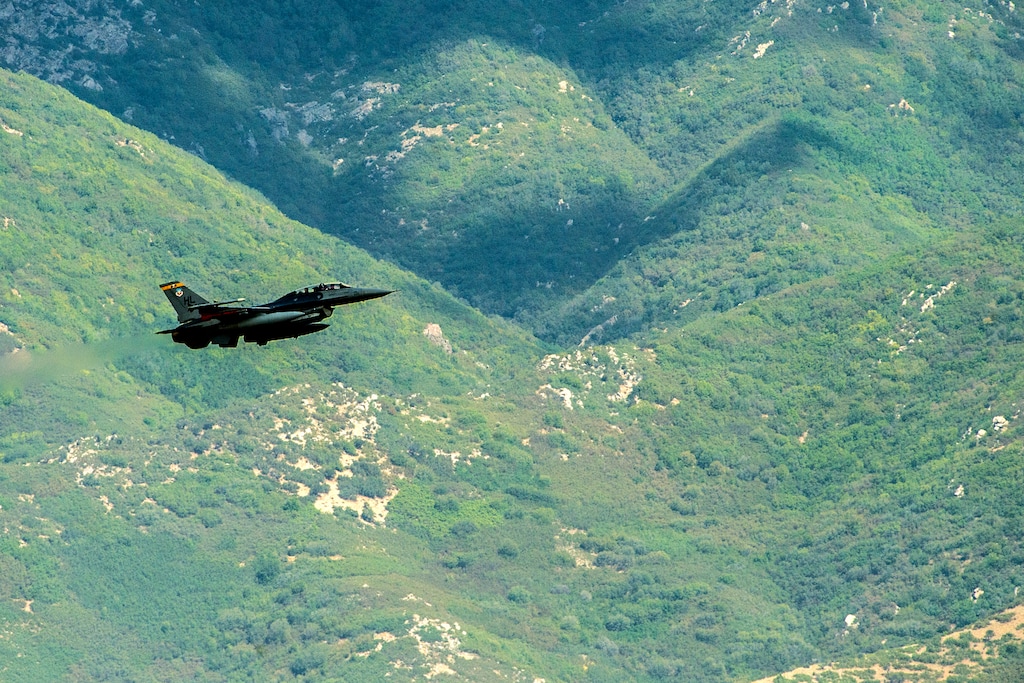 Chris Detrick  |  The Salt Lake TribuneA F-16 flies above Hill Air Force Base Wednesday September 2, 2015.  