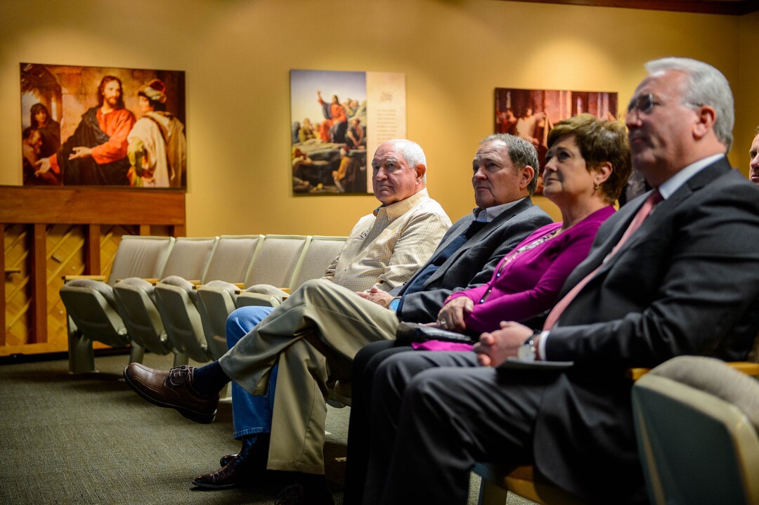 (Trent Nelson  |  The Salt Lake Tribune)  Agriculture Secretary Sonny Perdue on a tour of Welfare Square in Salt Lake City on Wednesday May 22, 2019. From left, Perdue, Gov. Gary Herbert, Jeanette Herbert, and Elder Jack N. Gerard.