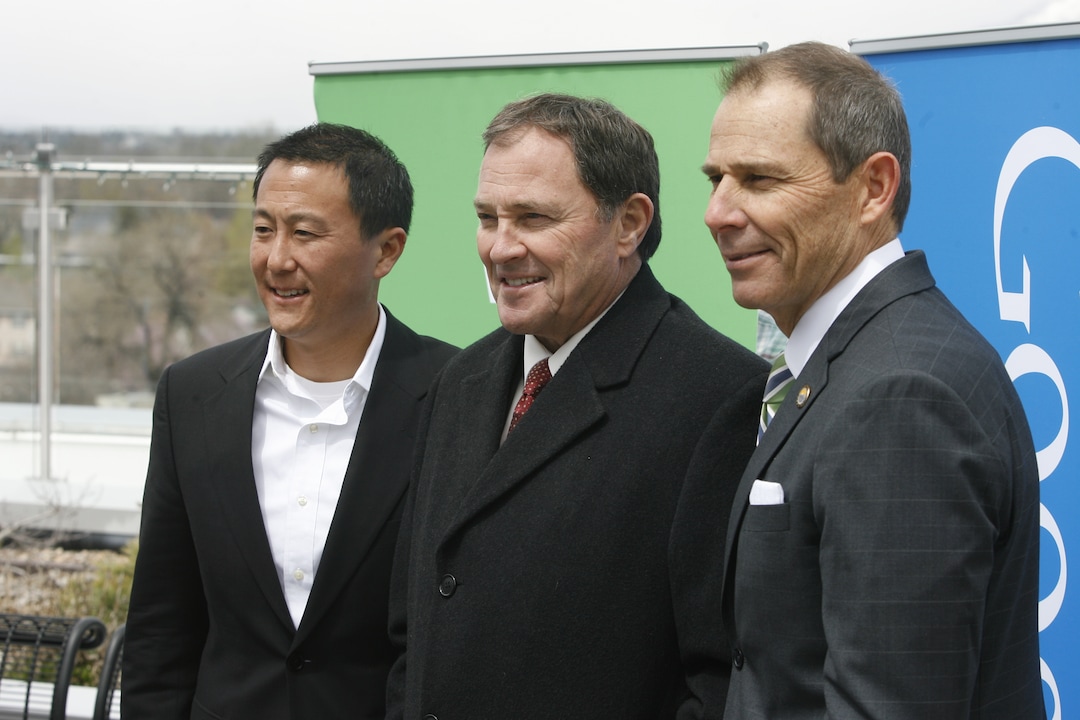 (Rick Egan  |  Tribune file photo)  Kevin Lo, General Manager of Google Fiber, Gov. Gary Herbert, and Provo Mayor John Curtis, after the announcement that Provo will become one of Google's Fiber Optic cities, Wednesday, April 17, 2013.
