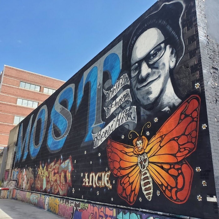 (Kevin Kirk) A photo of the west wall of The Heavy Metal Shop, which has murals for Joey and Angie Kirk. With the shop now moving, the future of the artwork is unclear.