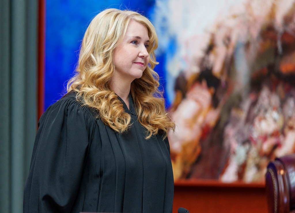 (Leah Hogsten | The Salt Lake Tribune) Utah Supreme Court Justice Diana Hagen enters the court to hear oral arguments for a case challenging the state’s congressional districts before the Utah Supreme Court in Salt Lake City, Tuesday, July 11, 2023.