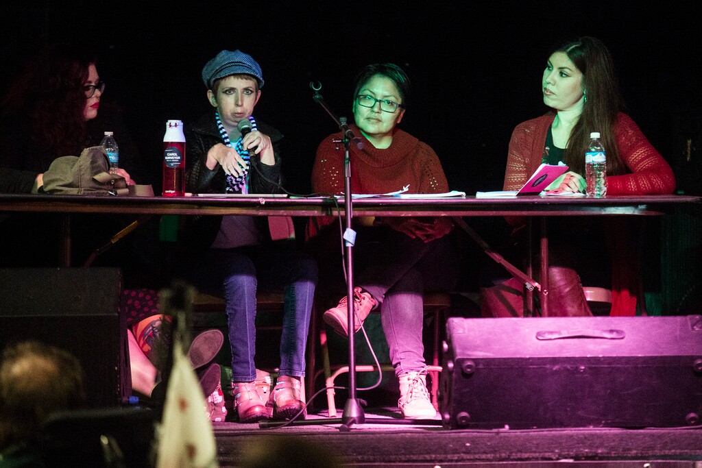 (Chris Detrick  |  The Salt Lake Tribune)  Cat Palmer, Psarah Johnson, Carol Surveyor and Deborah Blake speak about police brutality in Utah during a panel discussion at Beehive Social Club in Salt Lake City on Sunday, Oct. 22, 2017.