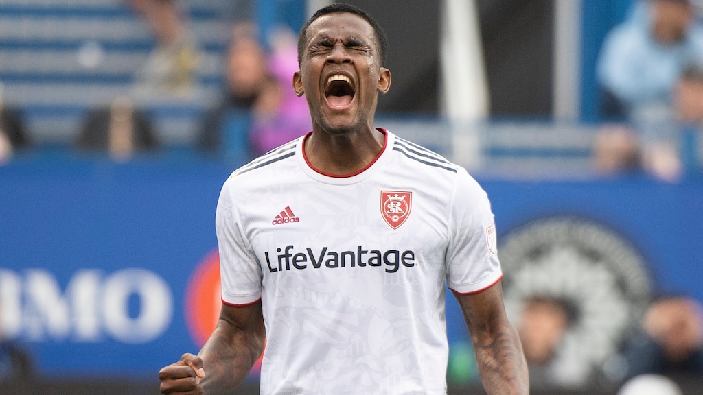 Real Salt Lake's Sergio Cordova, shown during a match at Montreal in May, scored RSL's first goal in a 3-0 win over Sporting Kansas City on Sunday night. (Graham Hughes/The Canadian Press via AP)