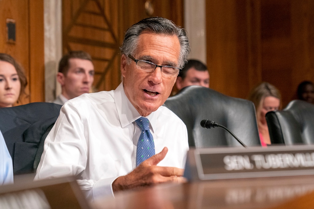 (Alex Brandon  |  AP) Sen. Mitt Romney, R-Utah on Capitol Hill, Thursday, April 20, 2023, in Washington. Romney signed a letter expressing “grave concerns” about “Overseas Chinese Service Centers” housed by nonprofit organizations.