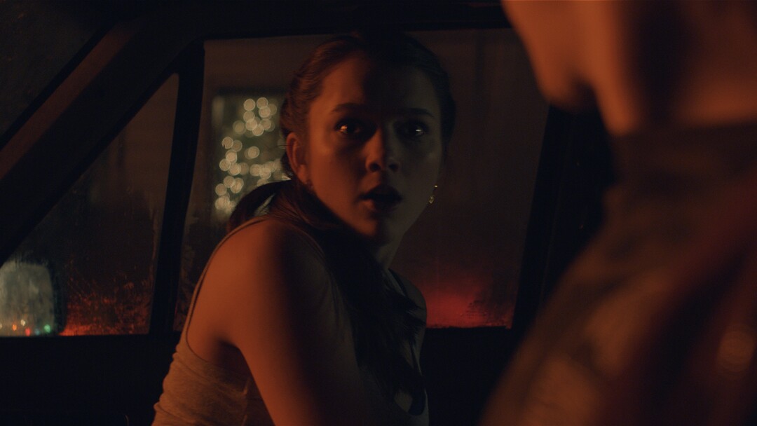 (Photo courtesy of Orion Classics) Jenna (Chloe East), the teen daughter of a sheriff's deputy (Jim Cummings), sees something terrifying, in a scene from the filmed-in-Utah horror thriller "The Wolf of Snow Hollow."