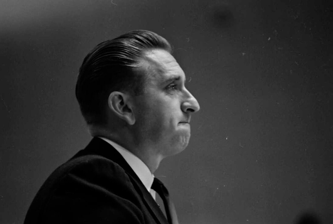 (photo courtesy Utah State Historical Society) Thomas S. Monson gives an emotional talk in the Semiannual General Conference after being sustained a member of the Quorum of the Twelve Apostles on Oct. 10, 1963.