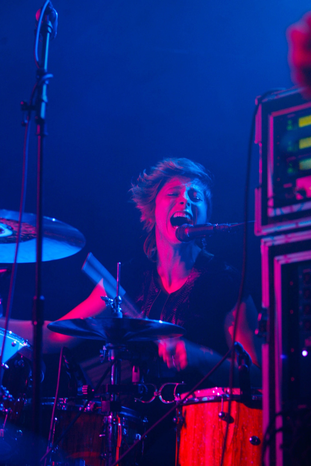 (Trent Nelson | The Salt Lake Tribune) Elaine Bradley, drummer of Neon Trees, performs with the band at In The Venue in Salt Lake City, Friday, April 8, 2011.