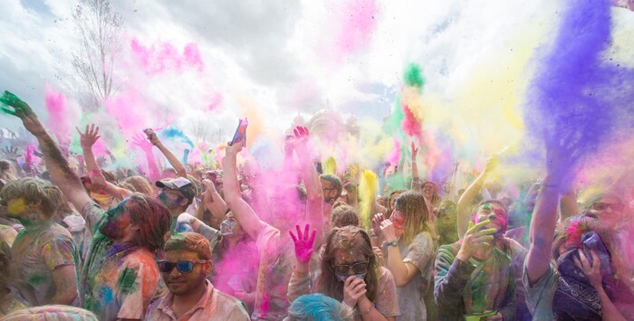 (Rick Egan  |  The Salt Lake Tribune)       Powder flies as revels dance to the sounds of Luminaries, during the 22nd annual Holi Festival of Colors at the Sri Sri Radha Krishna Temple in Spanish Fork, Saturday, March 24, 2018. The festival which celebrates the beginning or spring is also known as at the Festival of Love.