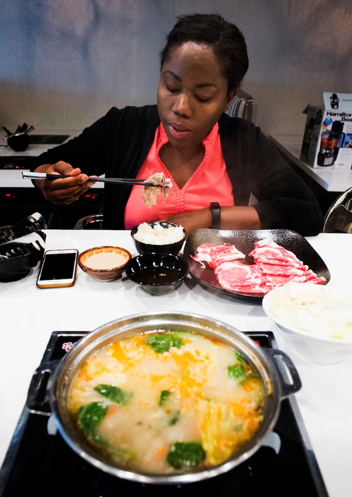 (Rick Egan  |  The Salt Lake Tribune)   Andrea Hall dines at Tonkotsu Shabu Shabu Bar in West Valley City on Thursday, Aug. 17, 2017.