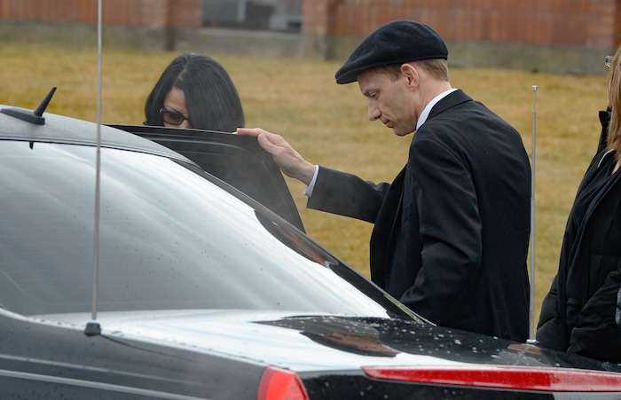 (Francisco Kjolseth  |  The Salt Lake Tribune) Colin Haynie departs for the cemetery following funeral services for much of his family, including wife Consuelo Alejandra Haynie and her children Milan, 12, Alexis, 15 and Matthews, 14, in Grantsville on Friday, Jan. 24, 2020. The killing of the Utah mother and three of her children by a gunman identified by police as her 16-year-old son is "nearly unbearable" for the father who survived, a lawyer said Thursday, Jan. 23, 2020.