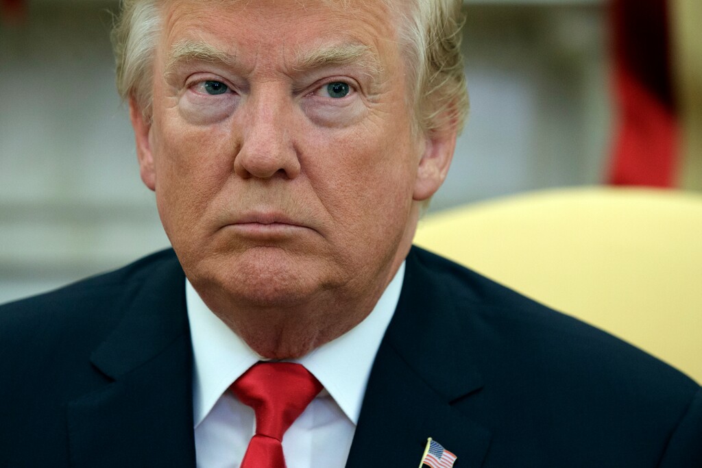 President Donald Trump listens during a meeting with Bahrain's Crown Prince Salman bin Hamad Al Khalifa in the Oval Office of the White House, Thursday, Nov. 30, 2017, in Washington. (AP Photo/Evan Vucci)