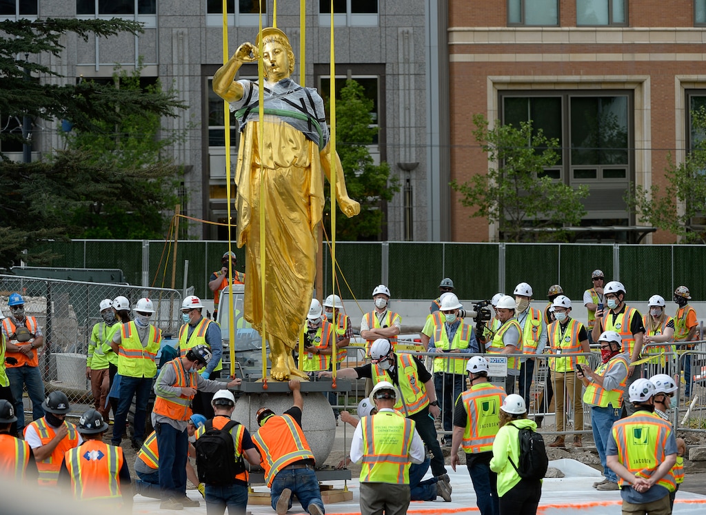 (Francisco Kjolseth | The Salt Lake Tribune) The Angel Moroni statue is pulled from atop the Salt Lake Temple of The Church of Jesus Christ of Latter-day Saints in 2020 as the iconic building undergoes extensive renovation. The LDS Church remains a dominant force in Utah, even as the state's faith landscape grow richer and more diverse.