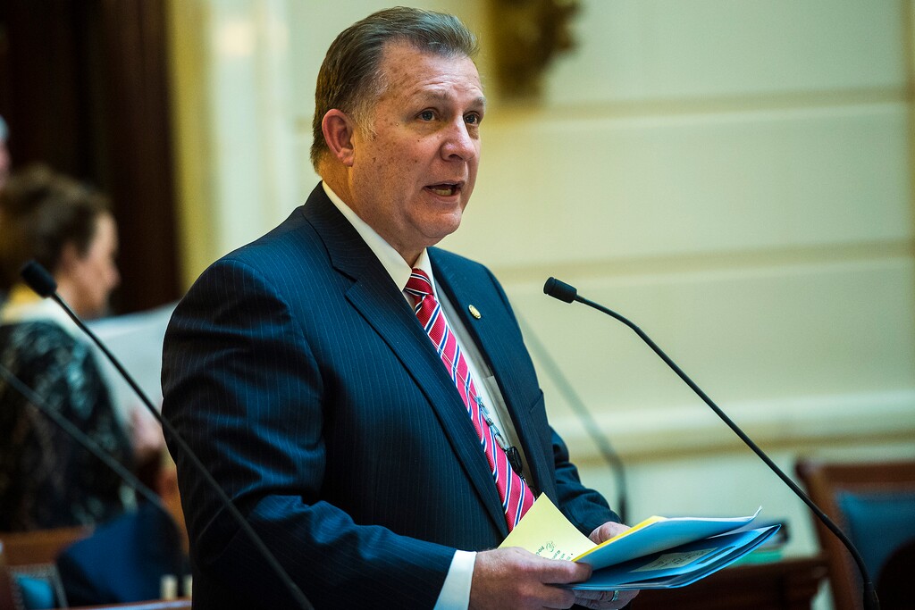 (Chris Detrick  |  Tribune file photo) Sen. Curt Bramble speaks about a bill on the floor of the Senate, March 9, 2017. This year he is the Senate sponsor of legislation to ban abortions based solely on a fetal diagnosis of Down syndrome.