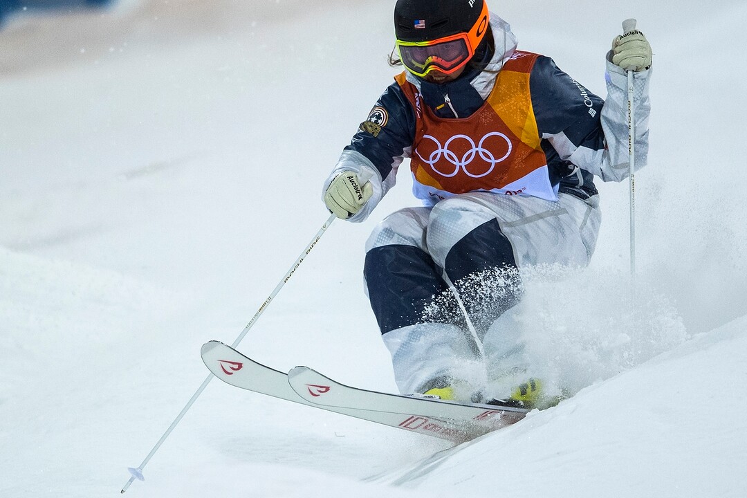 (Chris Detrick  |  The Salt Lake Tribune)  USA's Tess Johnson competes in the Ladies' Moguls Final at Phoenix Park during the Pyeongchang 2018 Winter Olympics Sunday, February 11, 2018. Johnson finished in 12th place with a score of 70.49. 