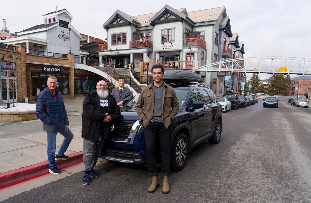 (Bethany Baker | The Salt Lake Tribune) From left, drivers Scott Hargraves, Mohammad Aleiwe, and Charles Li stand with Park City App founder Zachary Bretz, pictured in Park City on Thursday, Feb. 12, 2026.