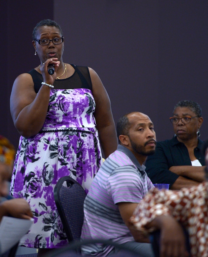Leah Hogsten  |  The Salt Lake Tribune"I envision an inclusive city," said Carol Goode Rogozinski, candidate for Salt Lake City council, District 5, of the homeless population, during the "The State of Black Utah" town hall for sharing ideas for improving quality of life, community relations and economic development in UtahÕs African American community. The town hall is part of the 28th annual Juneteenth Freedom and Heritage Festival, which celebrates the end of slavery in the United States. 