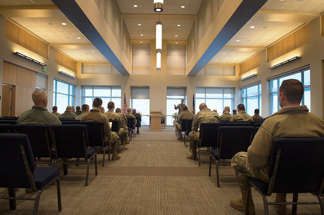 Scott Sommerdorf | The Salt Lake TribuneServicemen sit during an LDS service at the Camp Williams chapel, Sunday, March 4, 2018.