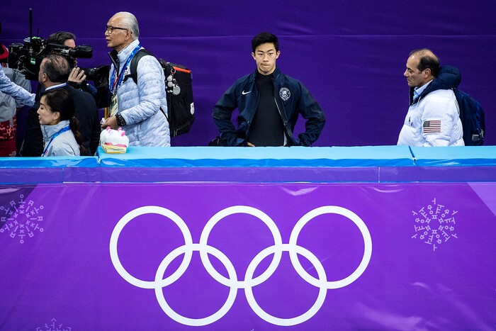 (Chris Detrick  |  The Salt Lake Tribune)  Salt Lake City's Nathan Chen gets ready to compete in the Men Single Skating Short Program at Gangneung Ice Arena during the Pyeongchang 2018 Winter Olympics Friday, Feb. 16, 2018. Chen finished with a score of 82.27.