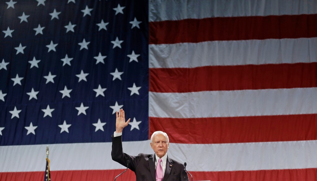 (Rick Bowmer | AP file photo) U.S. Sen. Orrin Hatch, R-Utah, addresses a crowd during the Utah Republican Party nominating convention in Sandy, Utah, on April 26, 2014.