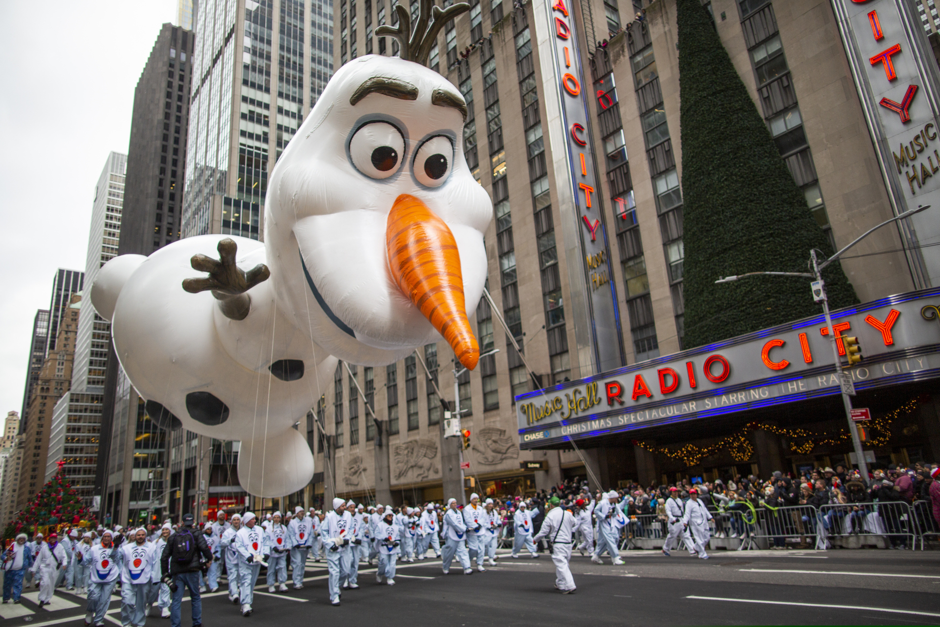 (Eduardo Munoz Alvarez | AP) Olaf from Disney's "Frozen" balloon floats down Sixth Avenue in front of Radio City Music Hall during the Macy's Thanksgiving Day Parade, Thursday, Nov. 28, 2019, in New York.