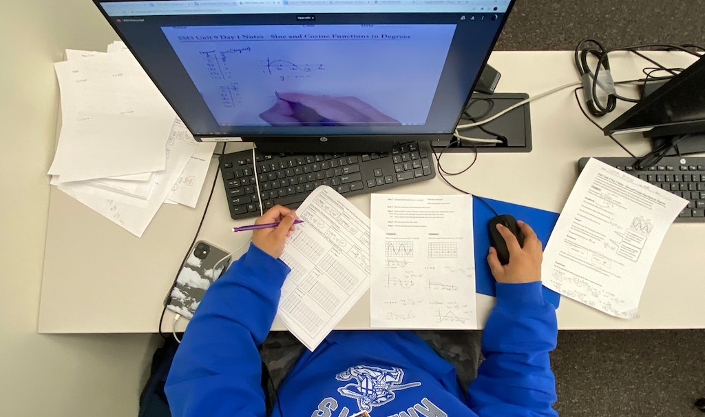 (Rick Egan | The Salt Lake Tribune) A students does her online school work at the Jordan School District Auxiliary Services Building in Riverton, on Monday, March 8, 2021.