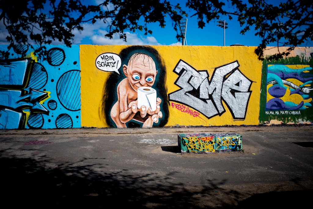 (Markus Schreiber | AP file photo) A graffiti depicting the character of Gollum from "Lord of the Rings," holding a roll of toilet paper and saying "My precious," is painted on a wall in the Mauerpark public park at the district Prenzlauer Berg in Berlin, Germany, Saturday, March 21, 2020.