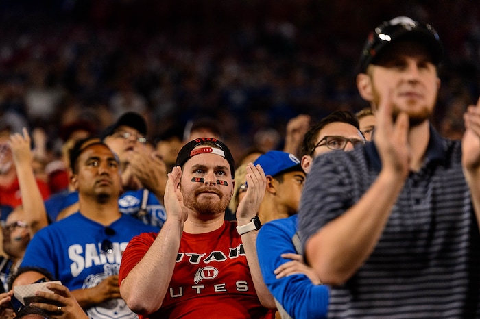 (Trent Nelson | The Salt Lake Tribune)  Fans as BYU hosts Utah, NCAA football in Provo, Saturday September 9, 2017.