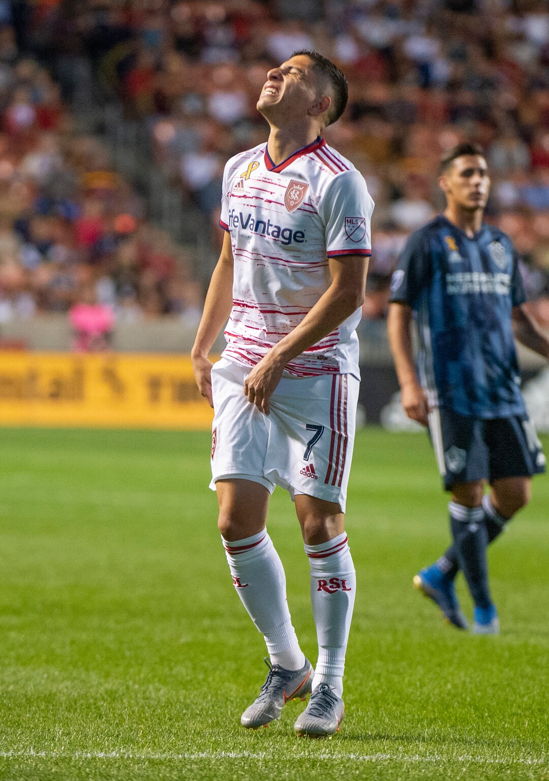 (Rick Egan  |  The Salt Lake Tribune)  Real Salt Lake forward Jefferson Savarino (7) reacts after narrowly missing a goal, in MLS soccer action between Real Salt Lake and Los Angeles Galaxy at Rio Tinto Stadium, Wednesday, Sept. 25, 2019.