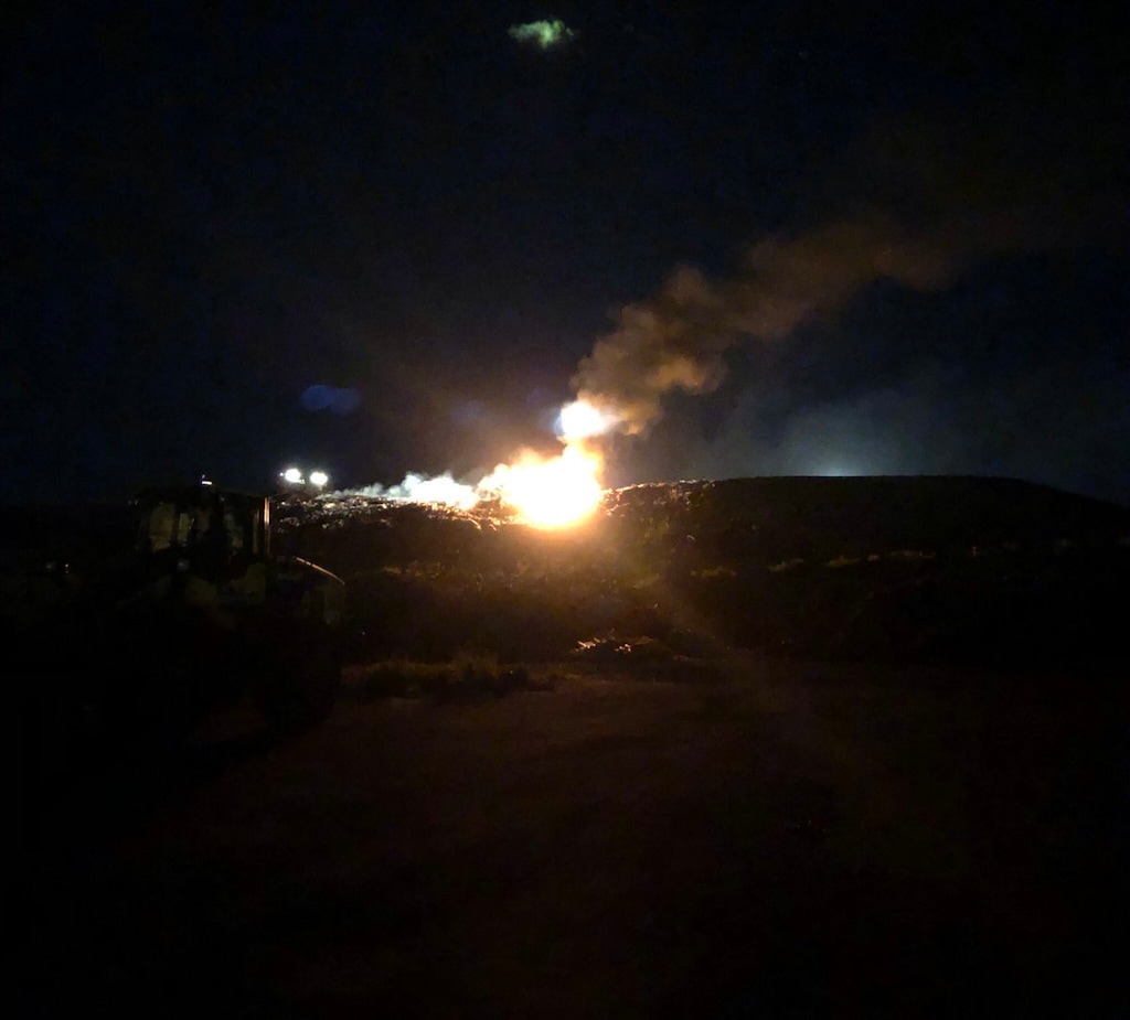 (Photo courtesy Salt Lake City Fire Department) A fire burns early June 12, 2019, at the Salt Lake Valley Landfill.