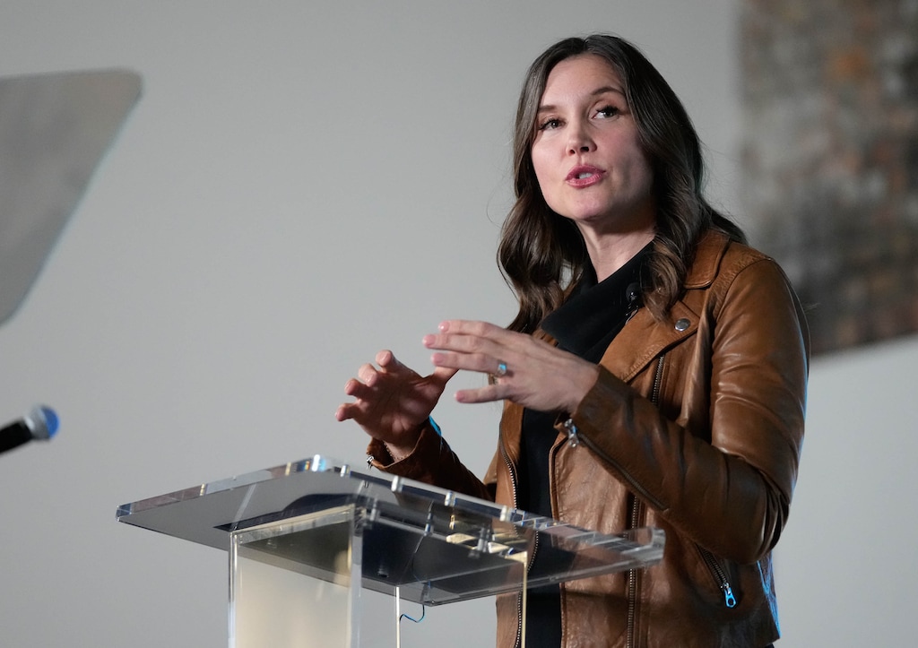 (Francisco Kjolseth | The Salt Lake Tribune) Salt Lake City Mayor Erin Mendenhall delivers her State of the City address at Woodbine Food Hall on Tuesday, Jan. 24, 2023.
