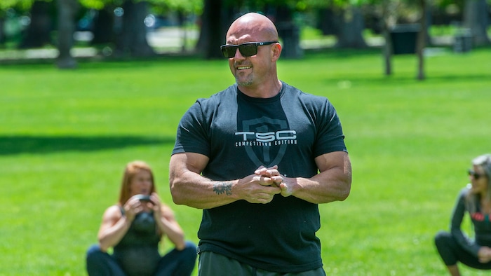 (Rick Egan  |  The Salt Lake Tribune)     Frank Young leads a fitness class at Liberty Park, Saturday, May 23, 2020.