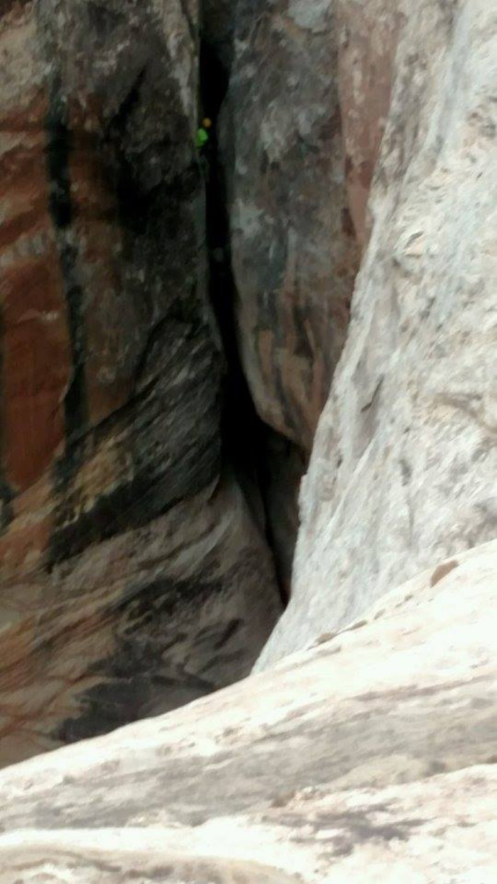 (Courtesy  |  Emery County Sheriff)  A Salt Lake County woman is recovering after being wedged in and suspended for nearly 12 hours in a narrow portion of Zero Gravity Canyon in the San Rafael Desert.