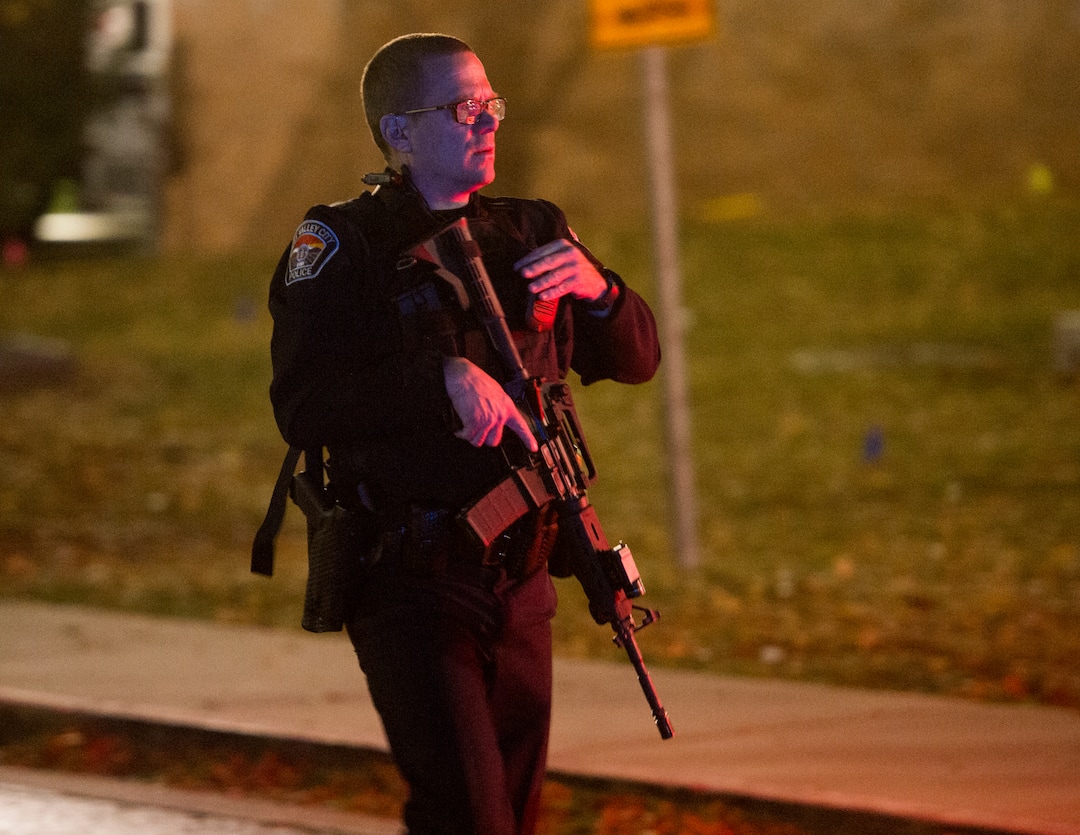 (Rick Egan  |  The Salt Lake Tribune) Police search for a gunman near Red Butte Garden on the University of Utah campus Monday, Oct. 30, 2017.