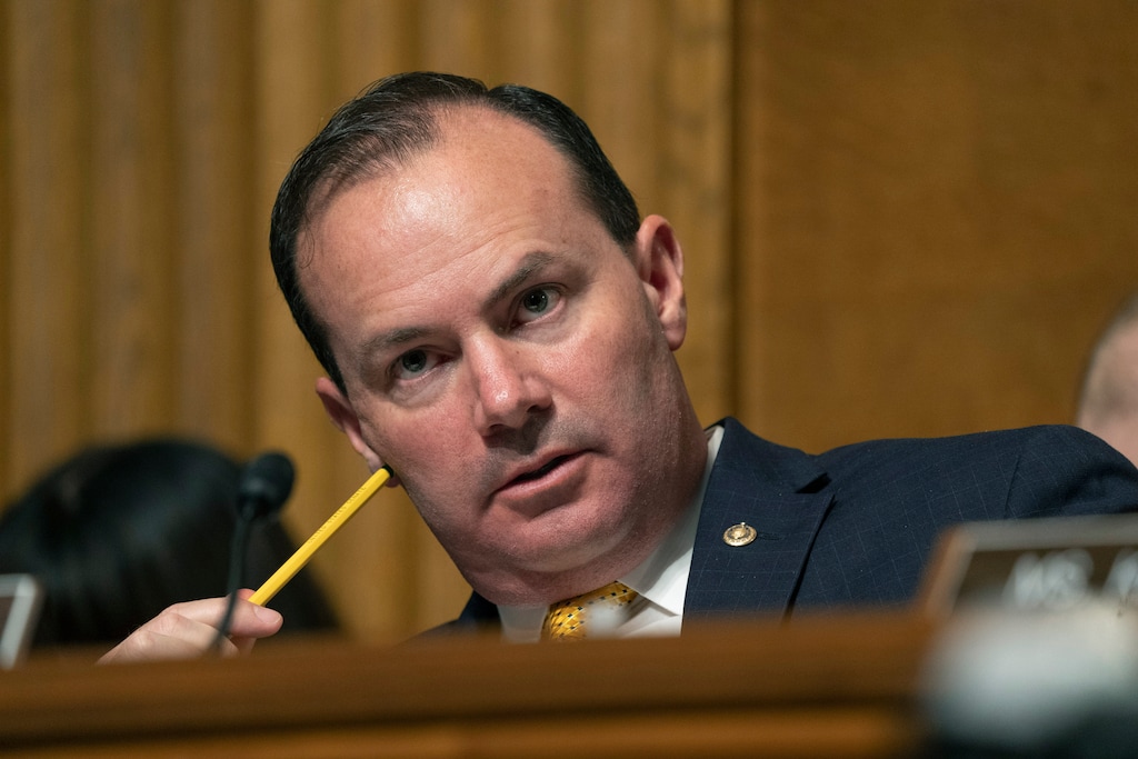 (Ken Cedeno | Pool) Sen. Mike Lee, R-Utah, argued on the Senate floor Tuesday that a federal vaccine mandate for some private businesses was unconstitutional.
